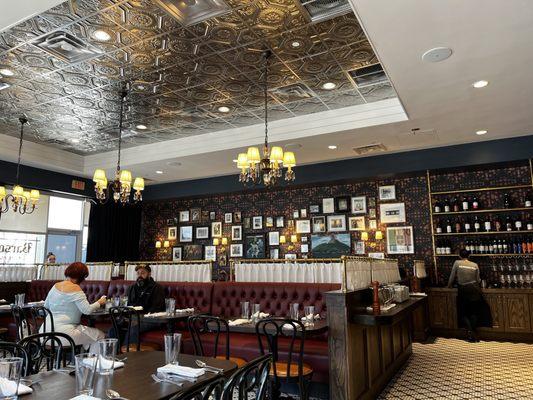 Interior restaurant. Beautiful pressed tin ceiling.