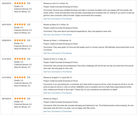 Some Reviews from our Home Advisor page