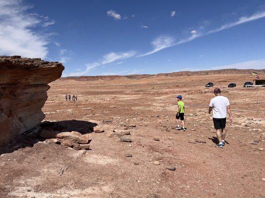 The tour goes through hot, exposed land so he prepared