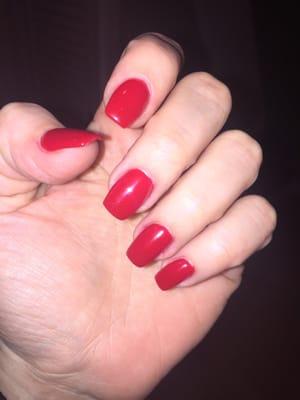 Acrylic nails with red gel color