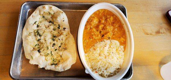 Chicken butter masala with garlic naan