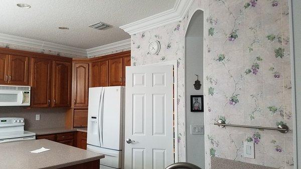 KITCHEN BEFORE GPS: Wallpaper from when we moved in had to go.