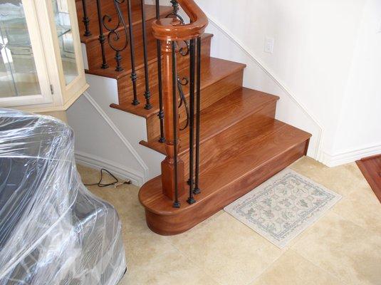 Solid Santos Mahogany
 treads and risers