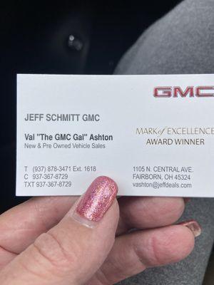 Business Card of the best car sales woman I have ever encountered.