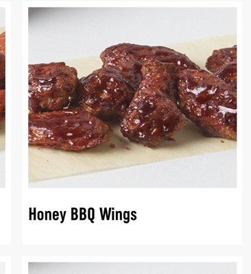 This is the menu picture of honey bbq wings!