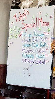 Today's special menu as of 5/23/2021