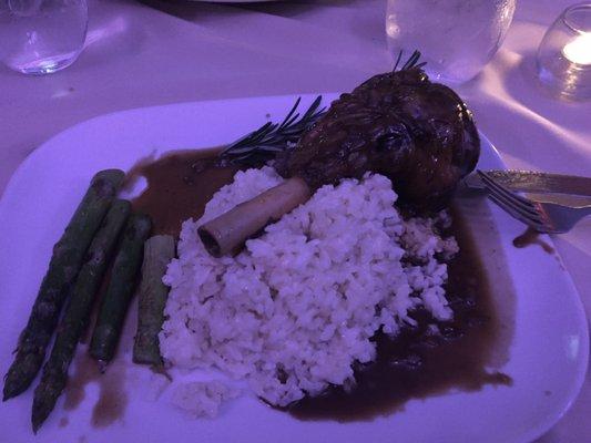 Lamb osso buco in Demi glacé  w risotto & asparagus. Amazing