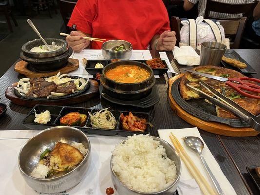 Short rib and pork tofu soup combo (left). Seafood pancake (right).