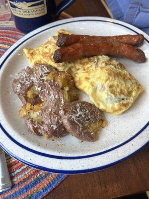 Sunday breakfast! Omelette, potatoes and sausage.  So delicious! Bob is a wonderful host and chef!