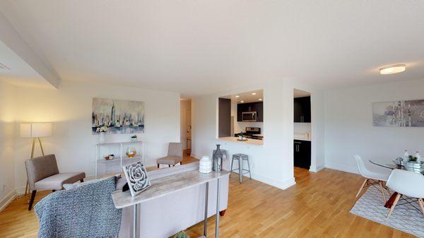 Open concept kitchen and living area.