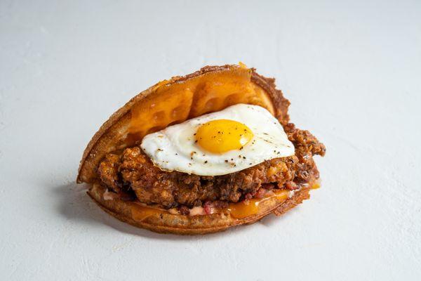 SUPER CLUCK! Chicken and Waffle taken to the next level.