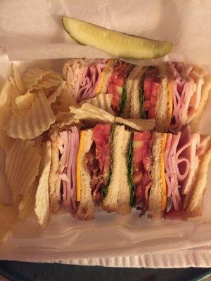 Club Sandwich ~ to go version, includes chips and pickle spear