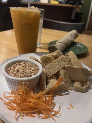 Crispy Tofu and Thai tea