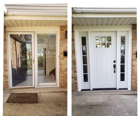 New custom front door before and after