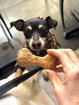 Jonny with his peanut butter treat