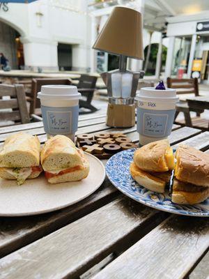 Caprese Sandwich Latte and Breakfast Sandwich