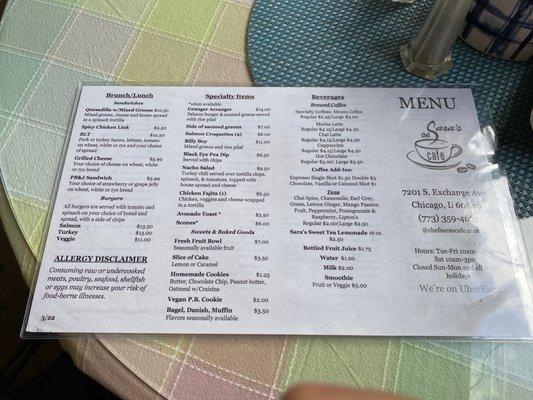 menu