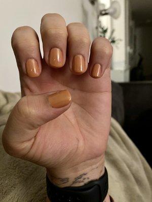 Gel manicure. Love it! Owner is so sweet and helped me look through all kinds of colors until I found the one I wanted :)