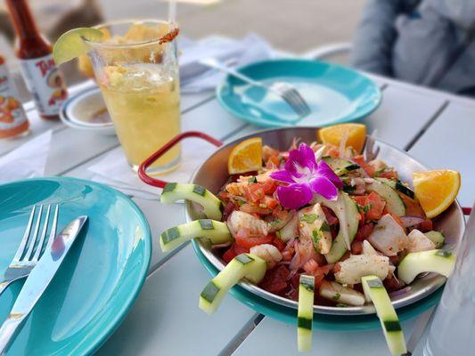 Sea bass ceviche (minus one bite) and house margarita (minus several slurps)