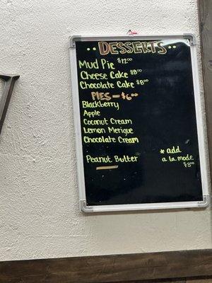 Dessert menu