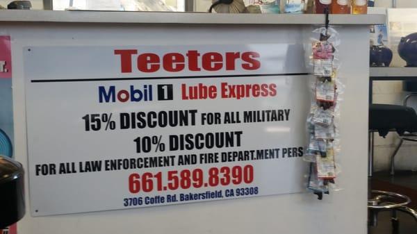 Definitely a place worth coming back to for this discount. Thank you Teeter's for taking care of Military and LEO's.