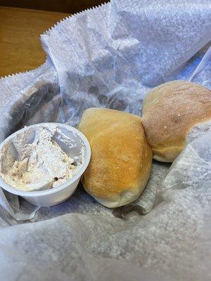 Holy yummy soft, warm rolls with cinnamon butter!