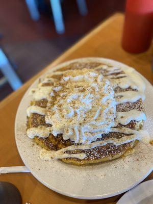 Always November Signature Pancakes!!! Pumpkin flavored batter pancakes with whipped cream and pumpkin spice.