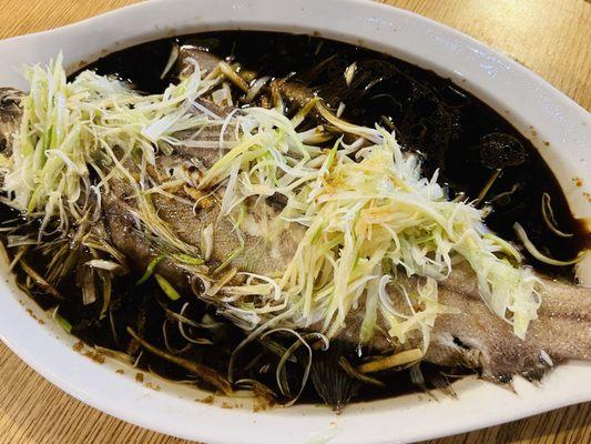 Steamed fish with ginger and scallion