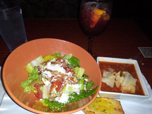 Soup and salad combo. Both good but Greek salad not authentic, no Greek dressing.  Soup hit the spot.