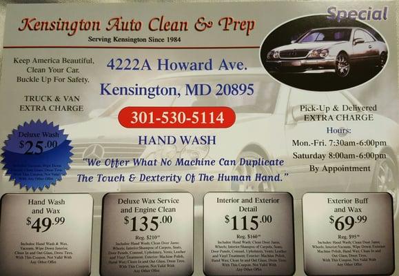 Full detail and engine clean at a great price!! Keep your car looking fresh & clean!