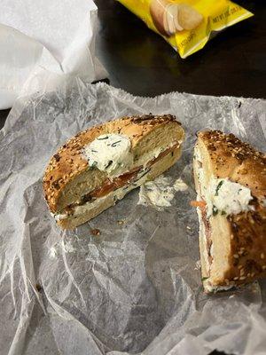 everything bagel, chive cream cheese, lox