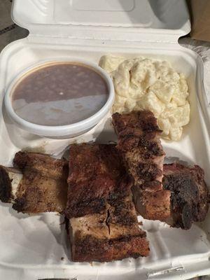 3 Pork Ribs & 1 Beef Rib  Baked Beans Potato Salad