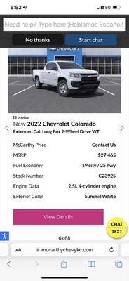 The advertisements where it states the trucks are for sale for $27,465