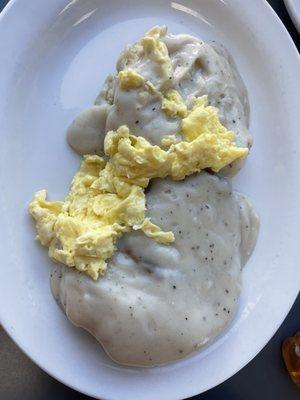 Single order biscuits and gravy with scrambled eggs