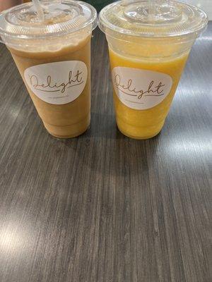 Ice coffee and mango smoothie