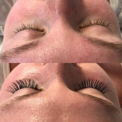 This is before and after of my beautiful lashes done by Nicole!!