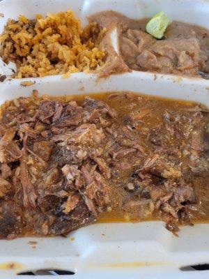 Birria tastes old. The beans was burnt and the rice had no flavor. This was the worst 15 dollars I've spent!!!