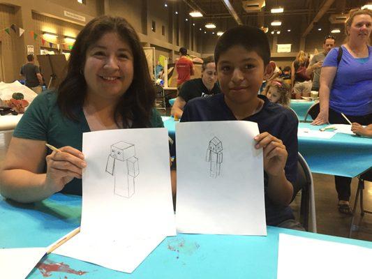 Mother & Son drawing team at an LZM Studio workshop at Maker Fair, 2017.