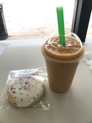 Bahama mama smoothie with almond butter and funfetti cookie