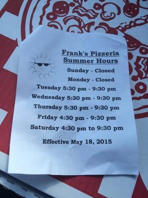 New summer hours for 2015