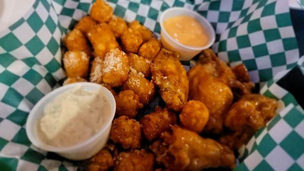 Chicken wings and tater tots