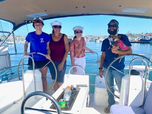 Captain Keith on our private lesson, charter in San Diego with his dog Chicka (she'll tell when sea lions are near)!