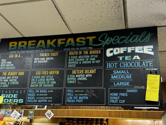 Deli breakfast menu