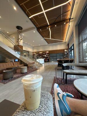 De Leche latte, more seating around bar.