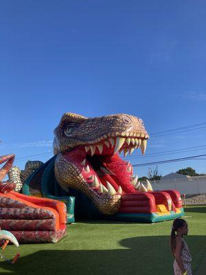 Inflatable dinosaur slide