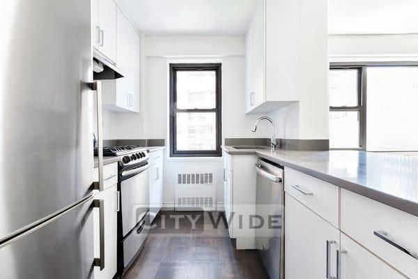 Newly renovated kitchen with stainless steel appliances and a dishwasher.