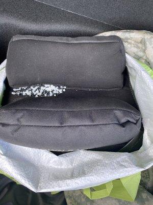 Down range shooting rest bag, leaking pellets everywhere