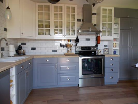 Custom IKEA kitchen with a customized beautiful bamboo counter-tops. The kitchen was a complete custom remodel.