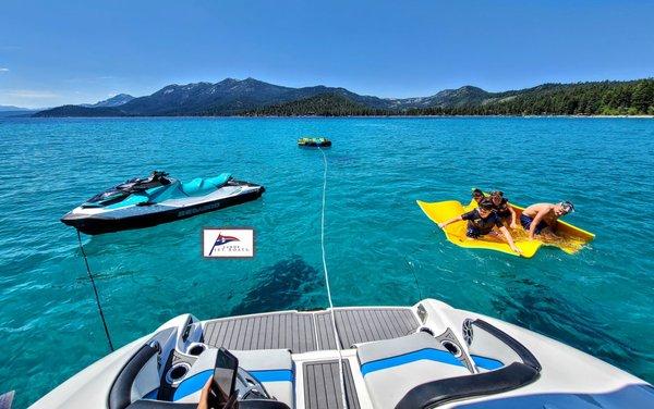 LAKE TAHOE'S SAFEST TOW BOATS. NO PROPELLERS! Tow Sports or Sightsee, Swim and Relax. Make us your choice!