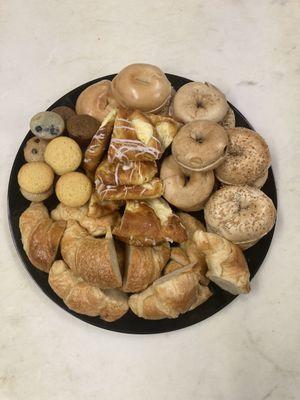 Bagel, muffin, Croissant platter for breakfast catering